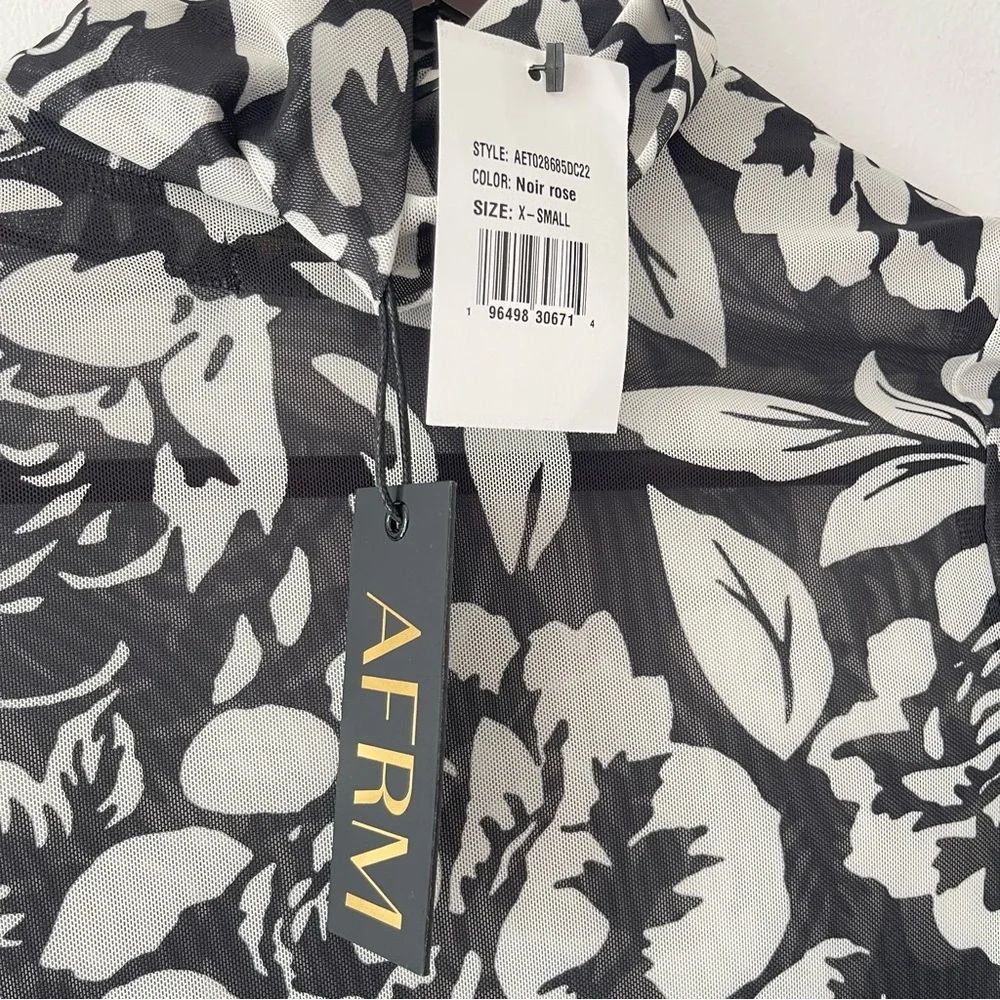 ❌SOLD❌Afrm x Revolve Miki Black Noir Rose Mesh turtleneck top with faux fur cuff - Picture 8 of 12